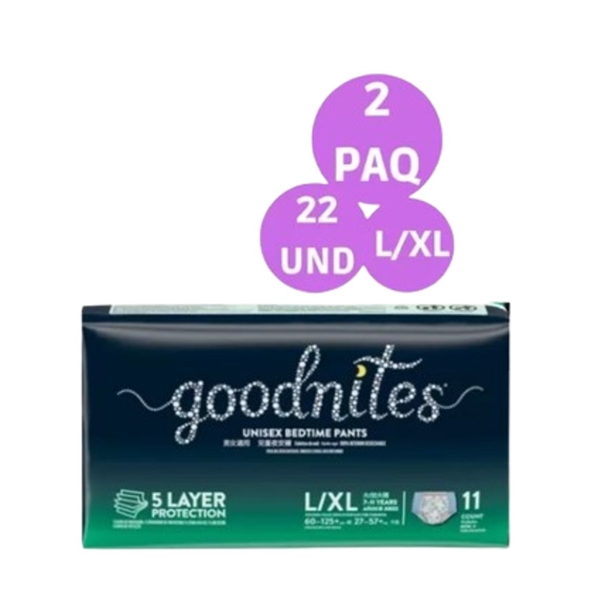 HUGGIES - Pañales Calzon Goodnites L/Xl 22 Und