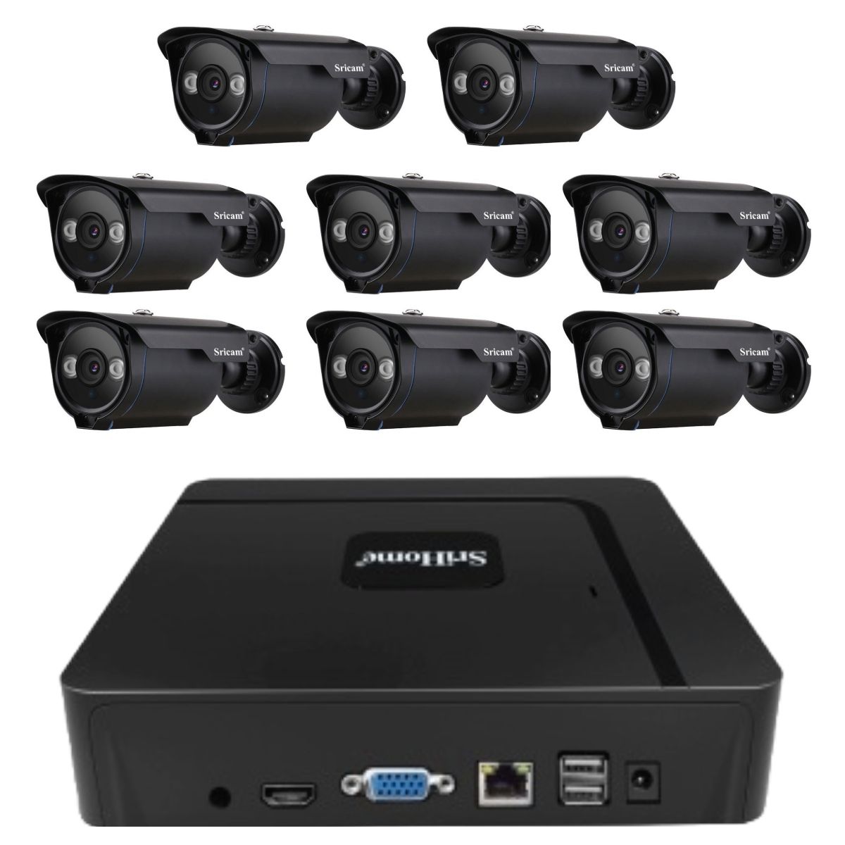 SRIHOME - NVR más 8 Cámaras de Seguridad IP Srihome NVS003 SP007 960p