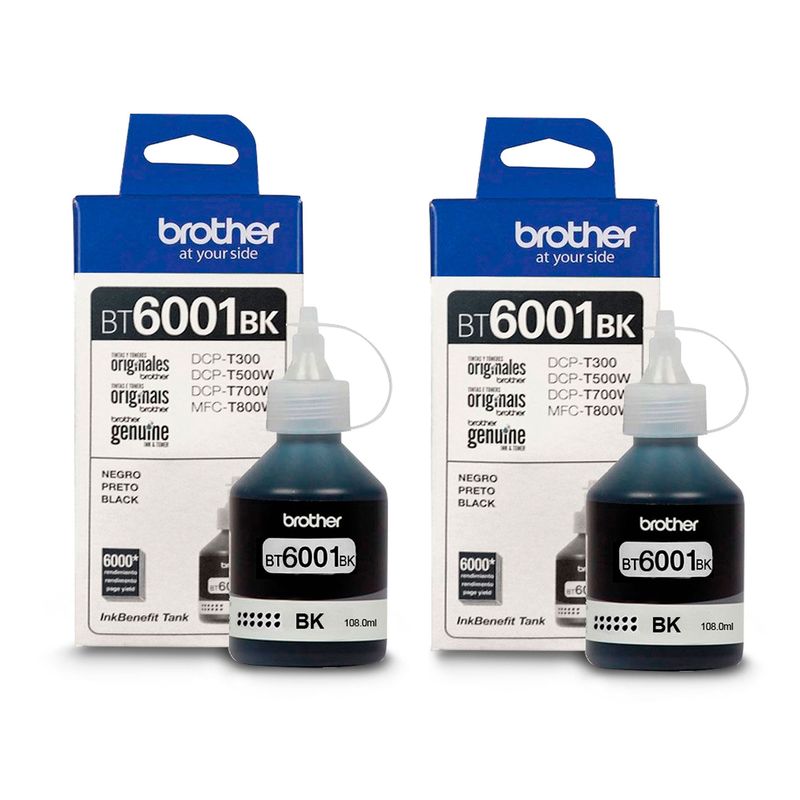 BROTHER - 2 Tintas Brother Bt6001 Bk Genuinas  T300 T500 T700 T800 T510w