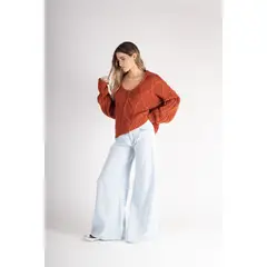 ME QUIERE MUCHO POQUITO NADA - Pantalón Wide Leg Tiro Alto Mujer Celeste con Bandas Laterales - MQM