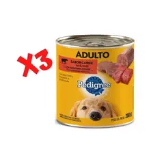 PEDIGREE - 3 Latas Alimento Húmedo Lata Perro Adulto Carne