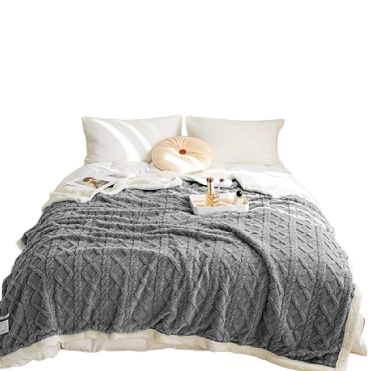 GENERICO - Frazada Plush con Chiporro; 2 plazas  Gris