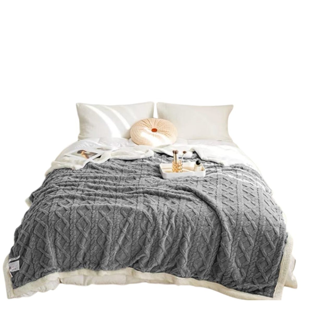 GENERICO - Frazada Plush con Chiporro; 2 plazas  Gris