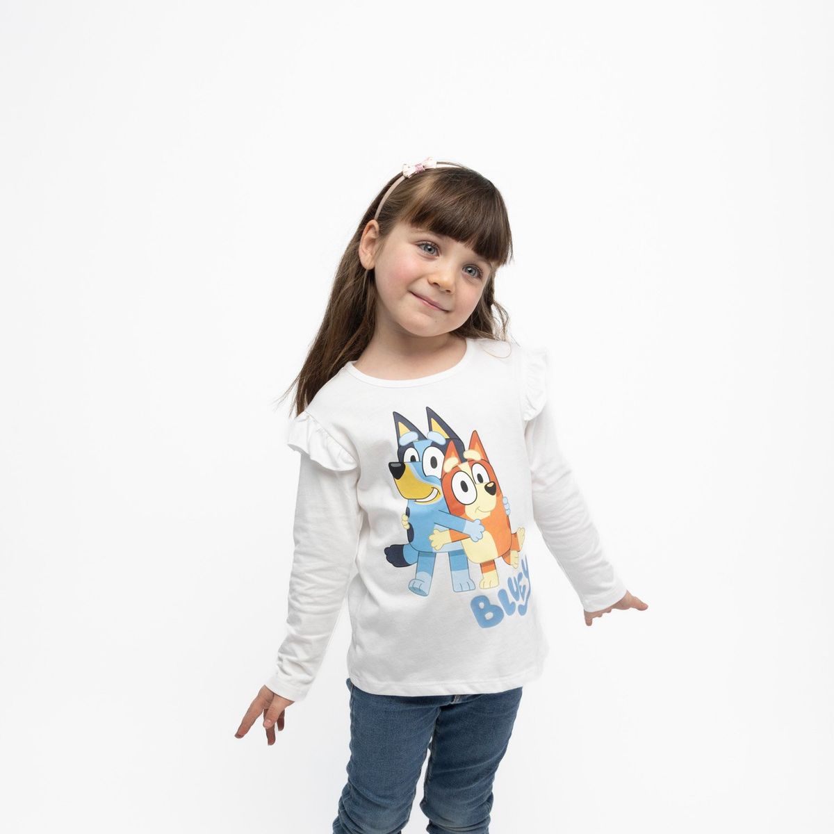 BLUEY - Polera Manga Larga Niña Abrazo Blanco Bluey
