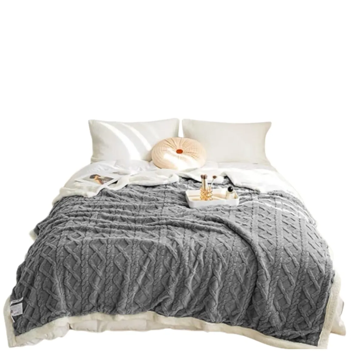 GENERICO - Frazada Plush con Chiporro; 2 plazas Gris