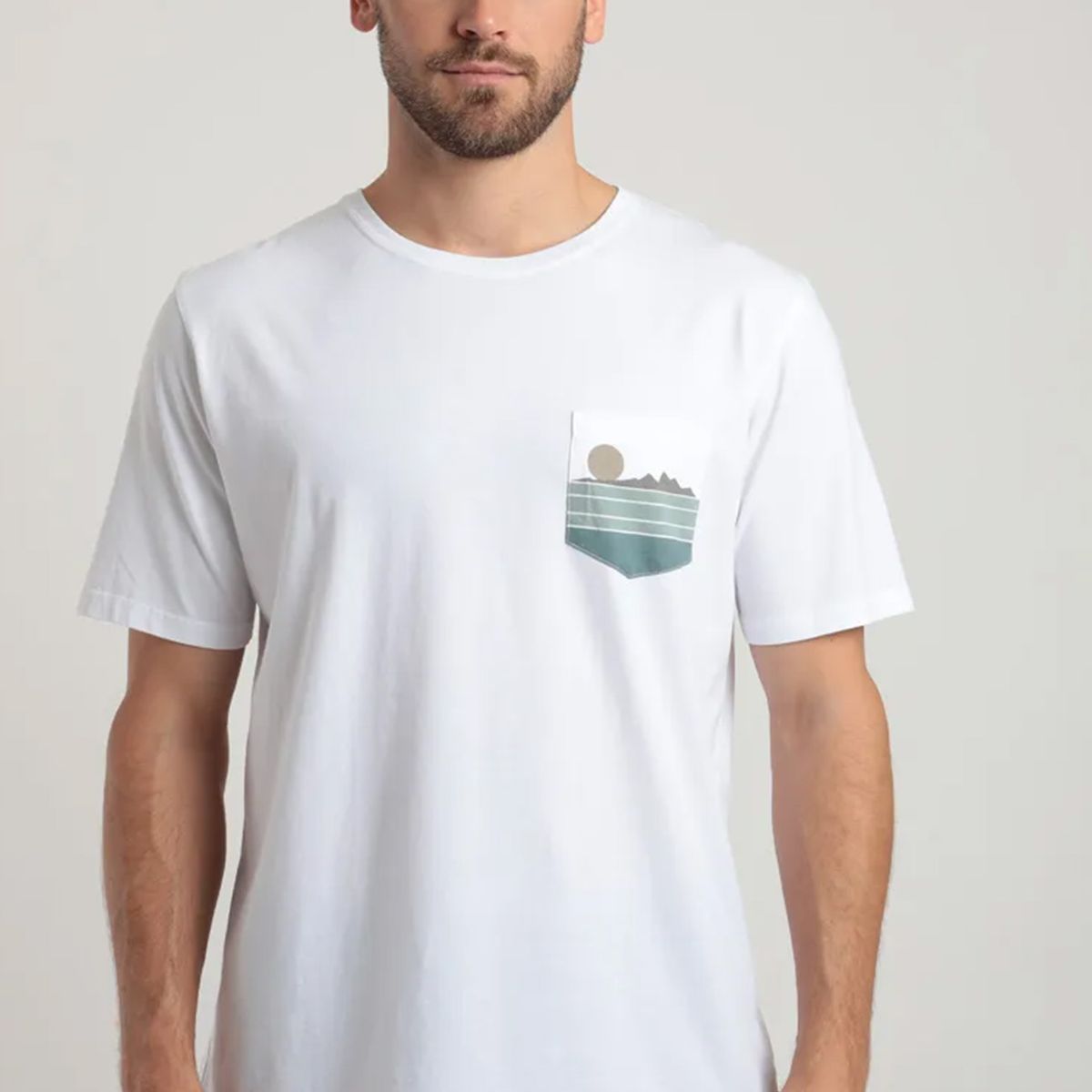 FROENS - Polera manga corta print hombre bolsillo blanco