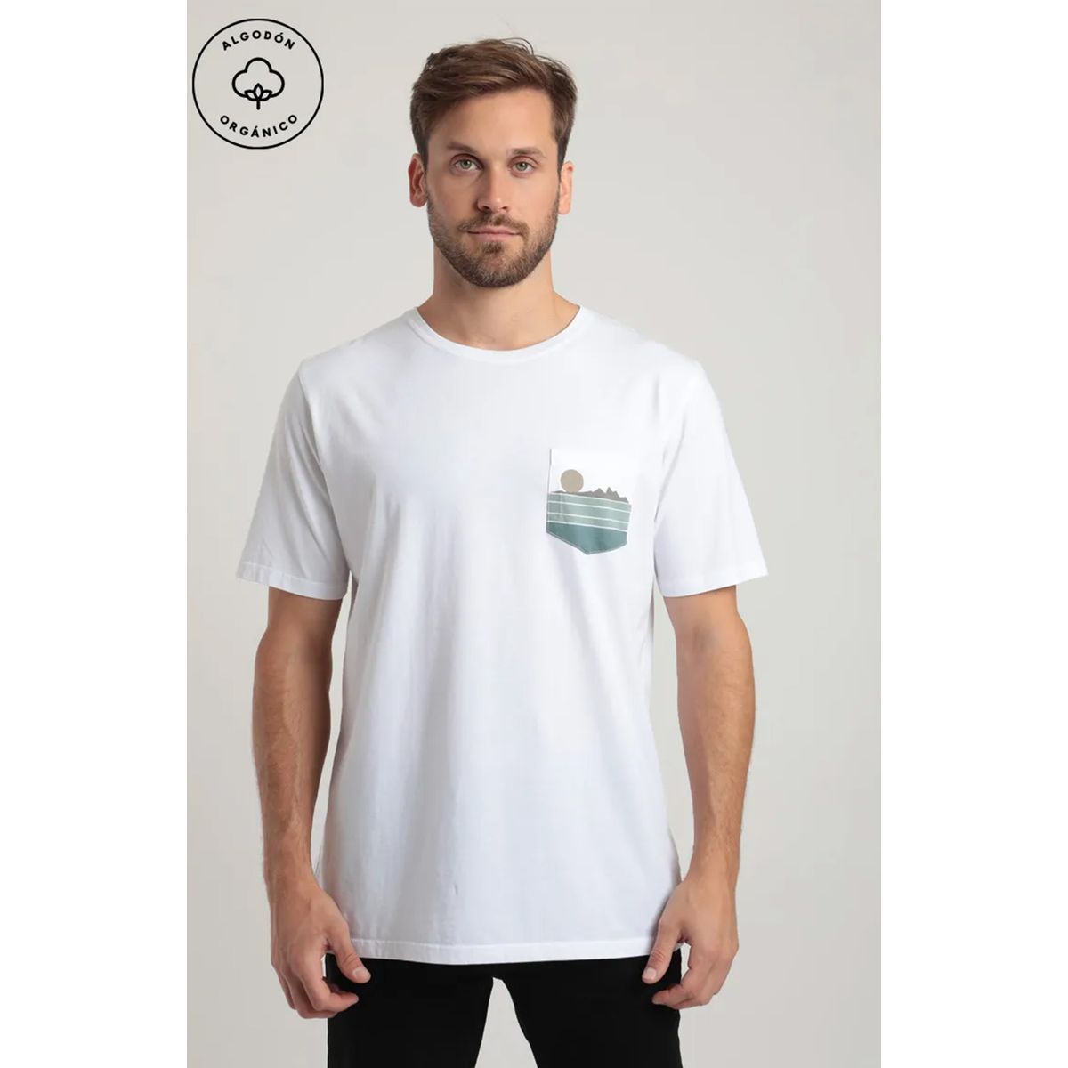 FROENS - Polera manga corta print hombre bolsillo blanco