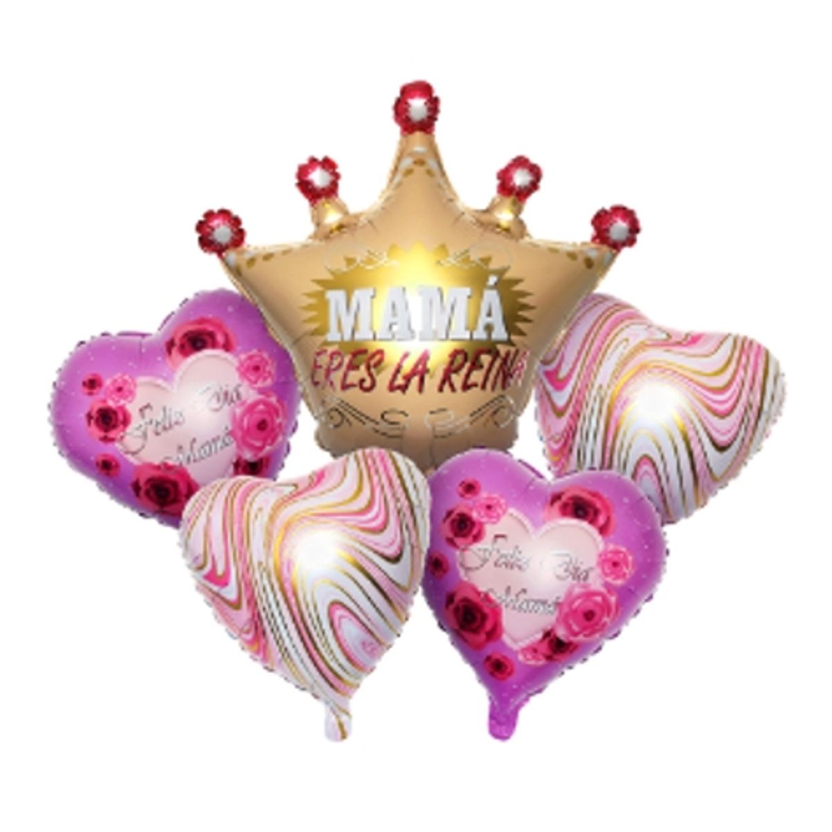 GENERICO - Set Globo Metalico Corona Mama Colores