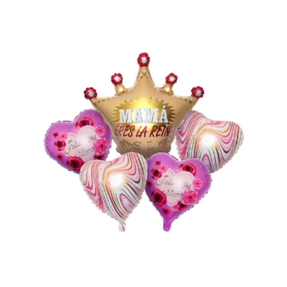 GENERICO - Set Globo Metalico Corona Mama Colores
