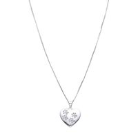Collar Corazón Huellas Circón Plata Fina 925