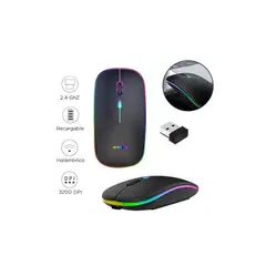 GENERICO - Mouse Óptico Inalámbrico recargable LED RF 6800 NEGRO