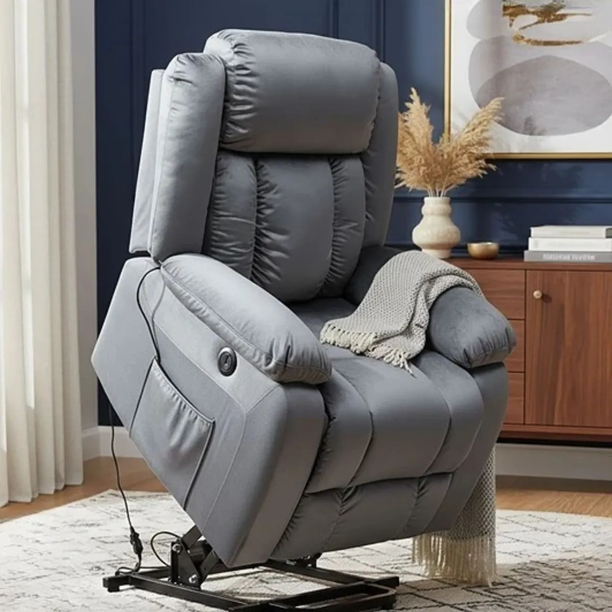 DANIELS - Berger Reclinable Eléctrico Lift Masaje 8 Puntos Livorno Gris Oscuro