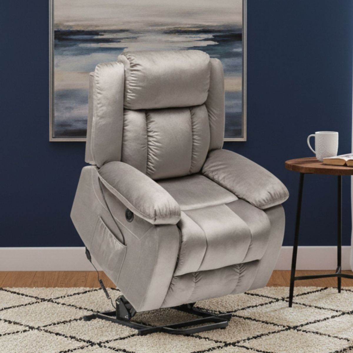 DANIELS - Berger Reclinable Eléctrico Lift Masaje Calentador Livorno Gris Claro