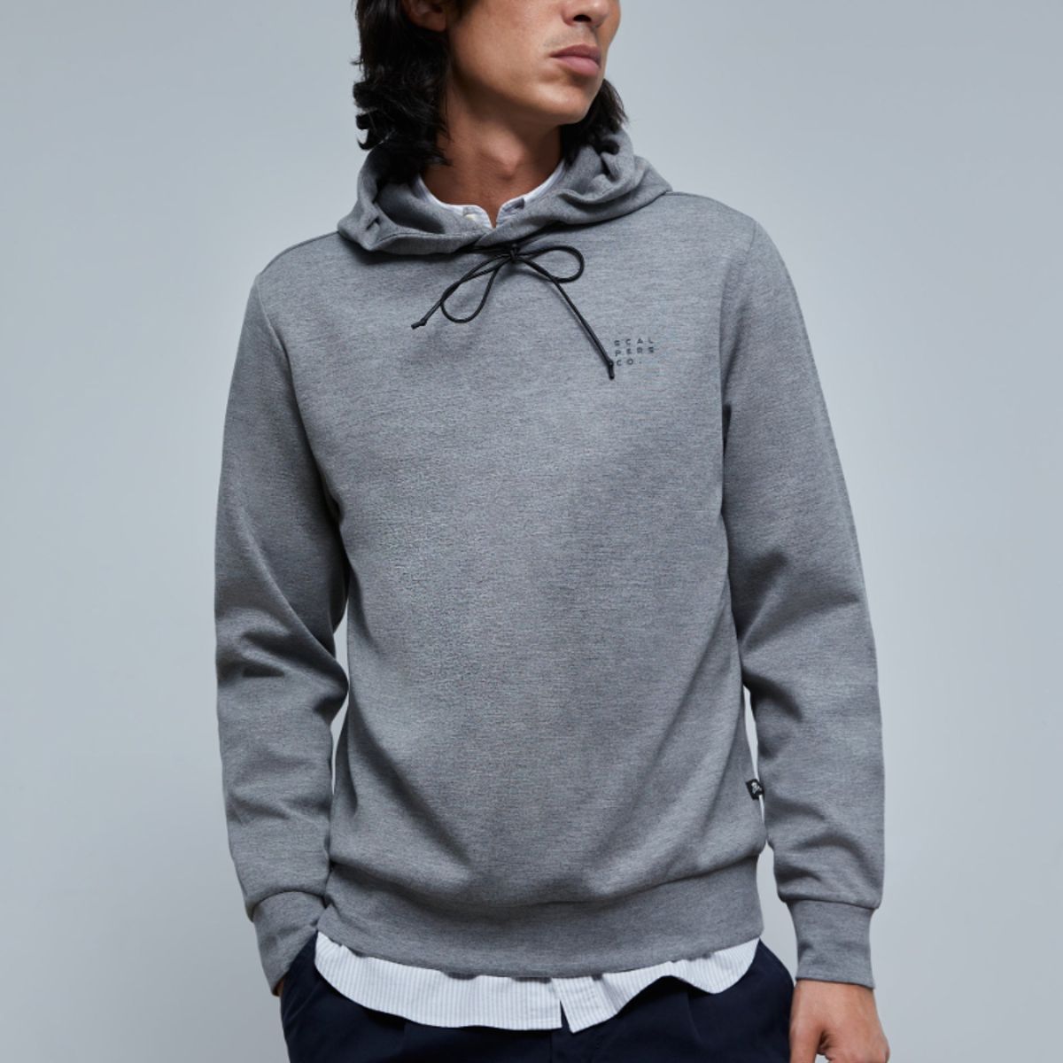 SCALPERS - Poleron Capucha Efecto Neopreno Grey Melange Scalpers
