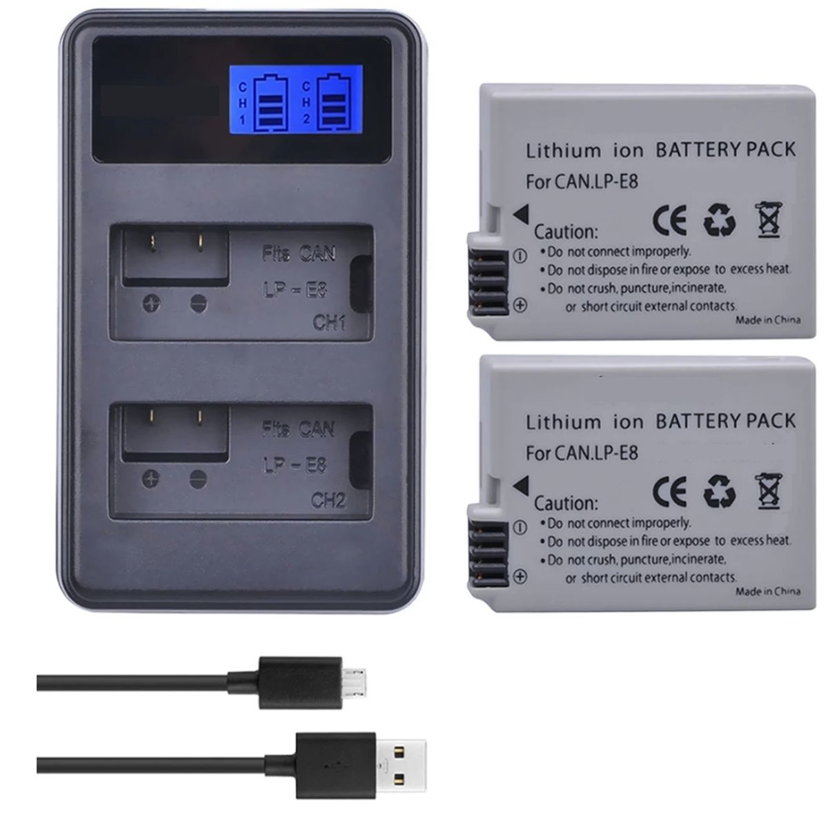 GENERICO - 2 BATERÍAS LP-E8 + CARGADOR DOBLE LC-E8 ALTERNATIVO CANON