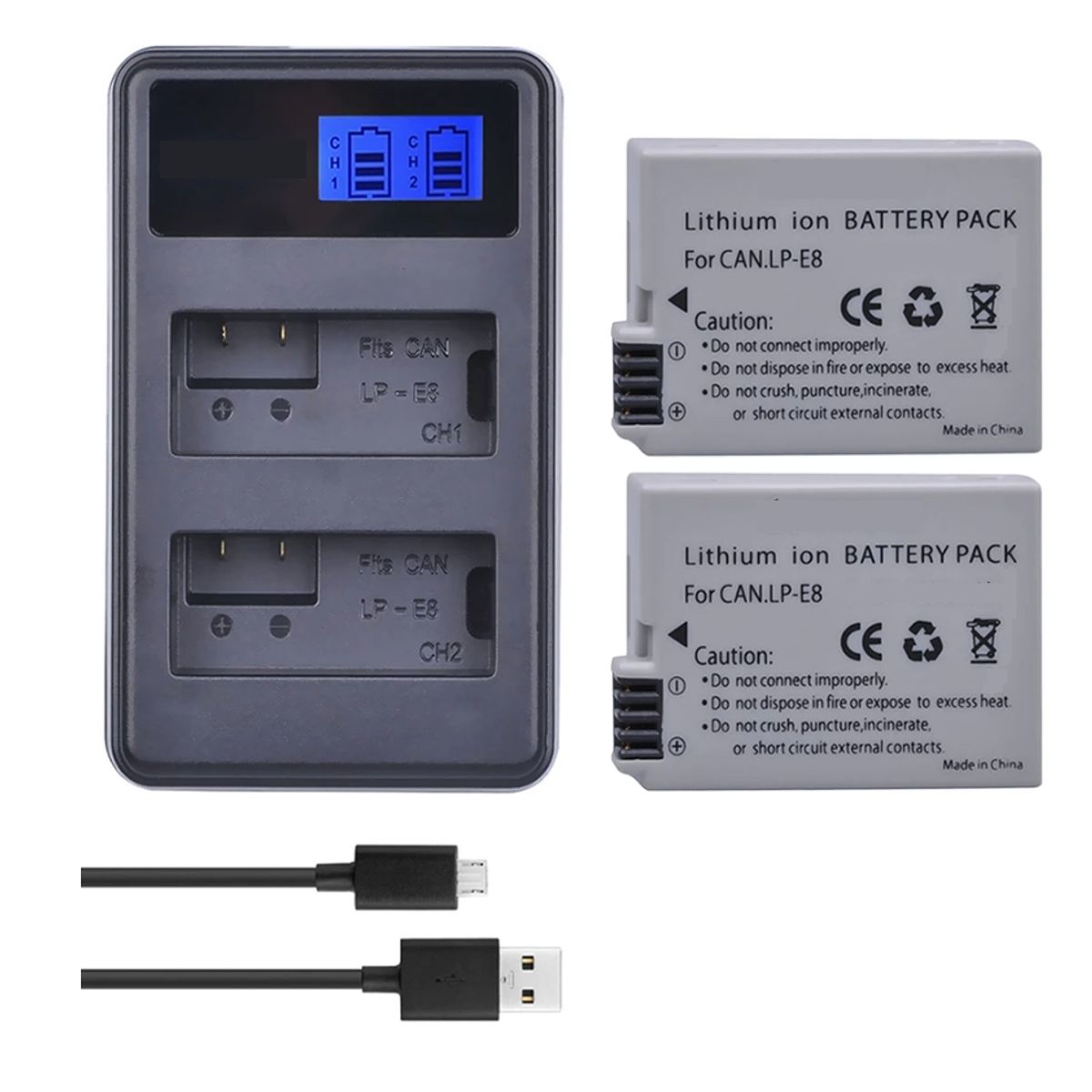 GENERICO - 2 BATERÍAS LP-E8 + CARGADOR DOBLE LC-E8 ALTERNATIVO CANON