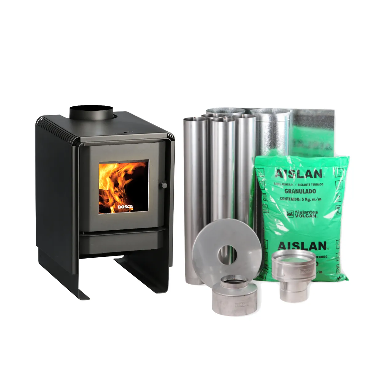 BOSCA - Pack Estufa a leña Bosca Eco 350 + kit de instalación