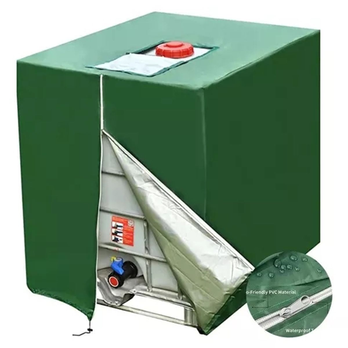 GENERICO - Carpa Funda Impermeable Para Estanque IBC Color Verde Con Cierre