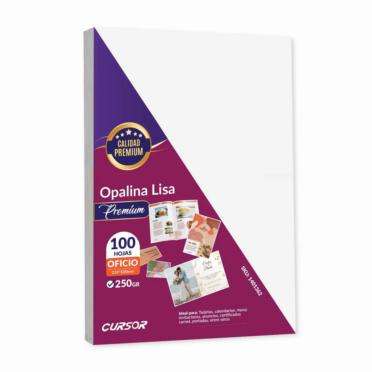 CURSOR - Opalina Lisa Extra Blanca Premium 250G Oficio 100 h Cursor - Blanco
