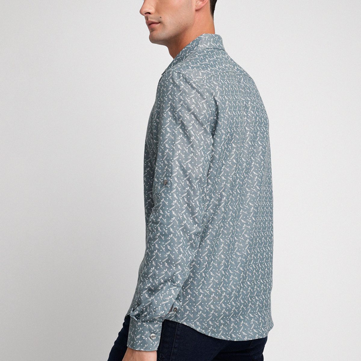 PERRY ELLIS - Camisa Hombre Manga Larga Algodón Estampada Verde Perry Ellis