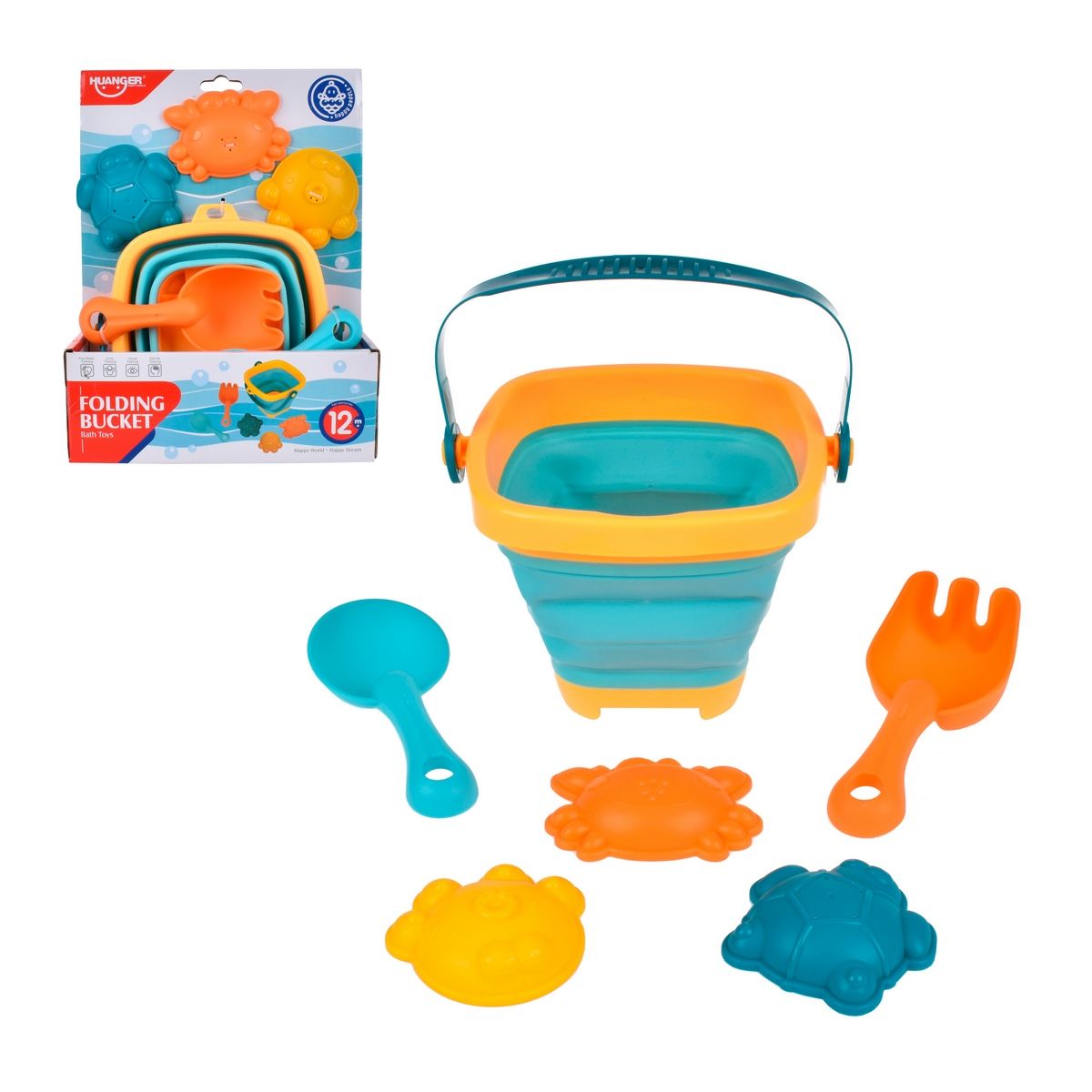 ANSALDO - Balde de playa Ansaldo plegable con pala y rastrillo