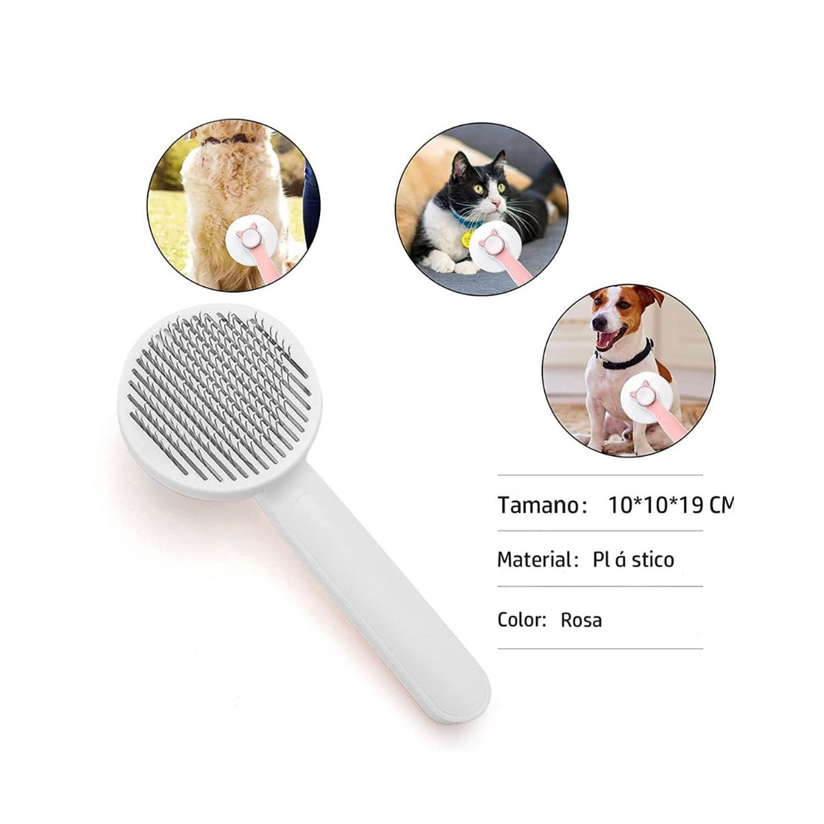 GENERICO - Cepillo Para Pelo De Gato Perro Mascota Con Botón Limpieza Rosa.