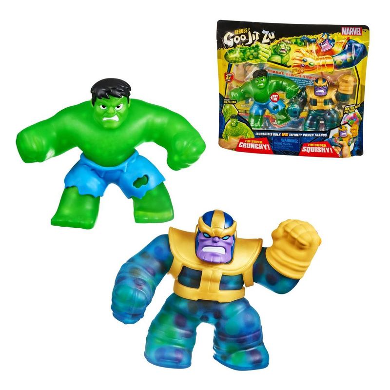 MARVEL - Figuras de acción HEROES OF GOO JIT ZU pack Thanos vs Hulk