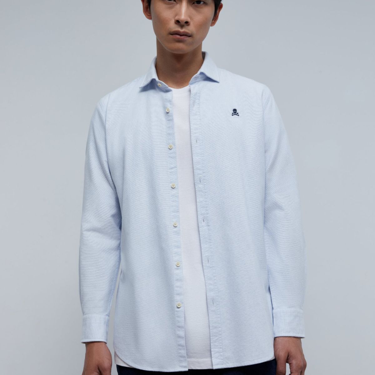 SCALPERS - Camisa Oxford Calavera Contraste Skyblue