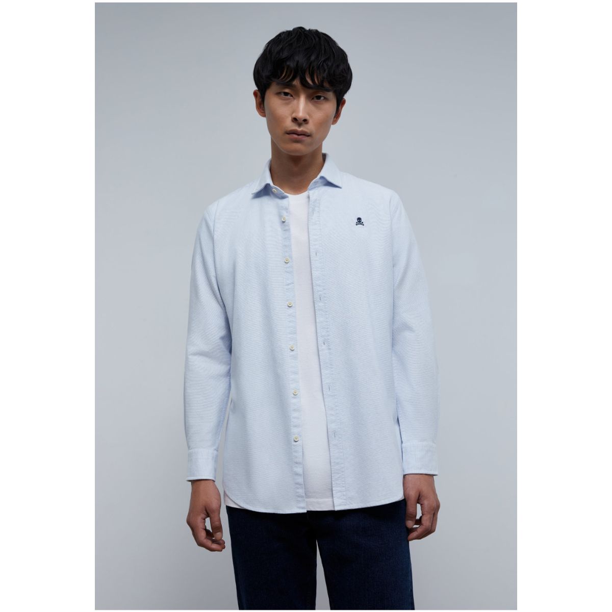 SCALPERS - Camisa Oxford Calavera Contraste Skyblue