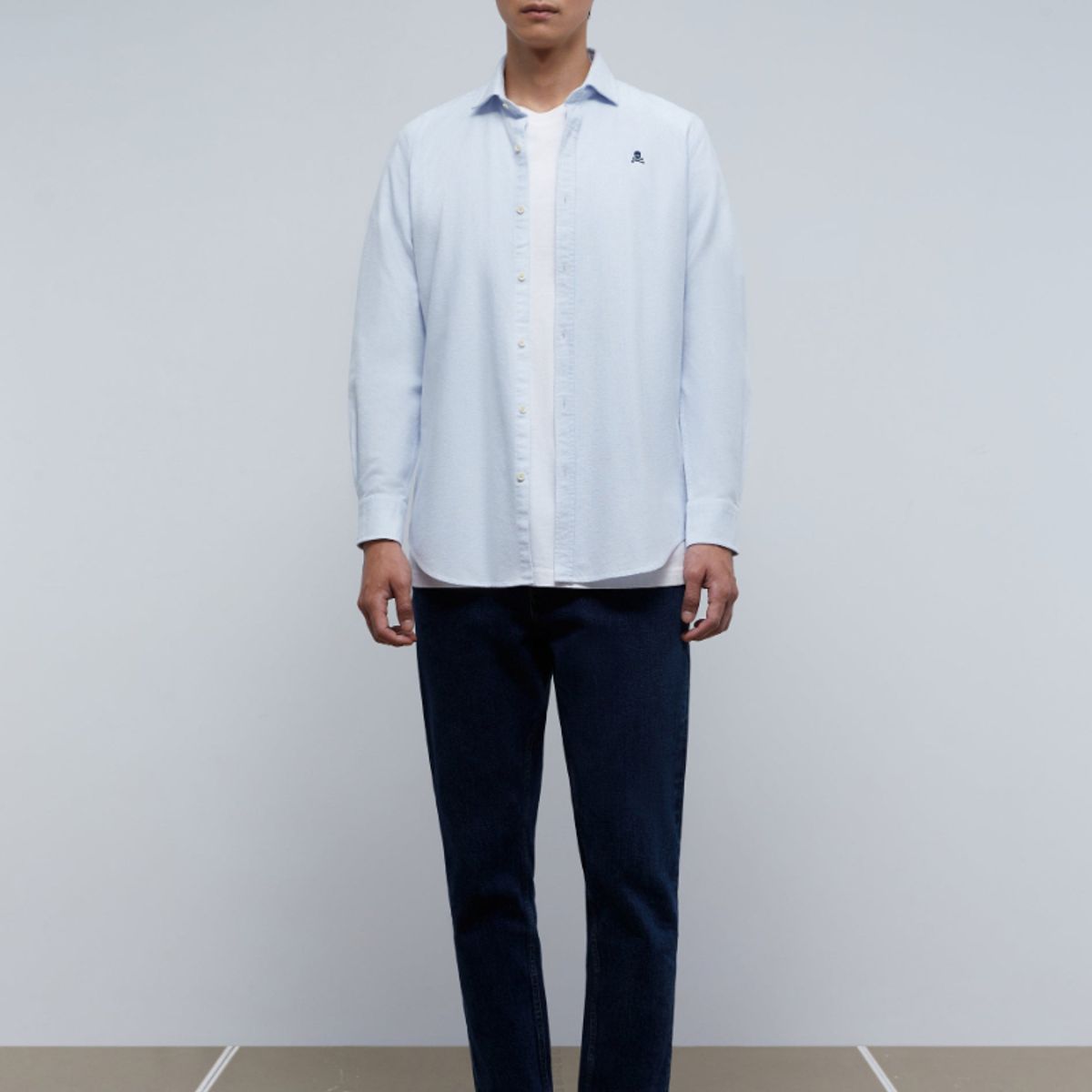 SCALPERS - Camisa Oxford Calavera Contraste Skyblue