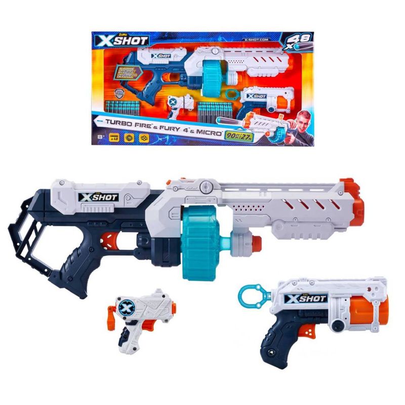 X-SHOT - Pack 3 Lanzadores Micro, Fire Y Fury-4 Con 48 Dardos X-Shot
