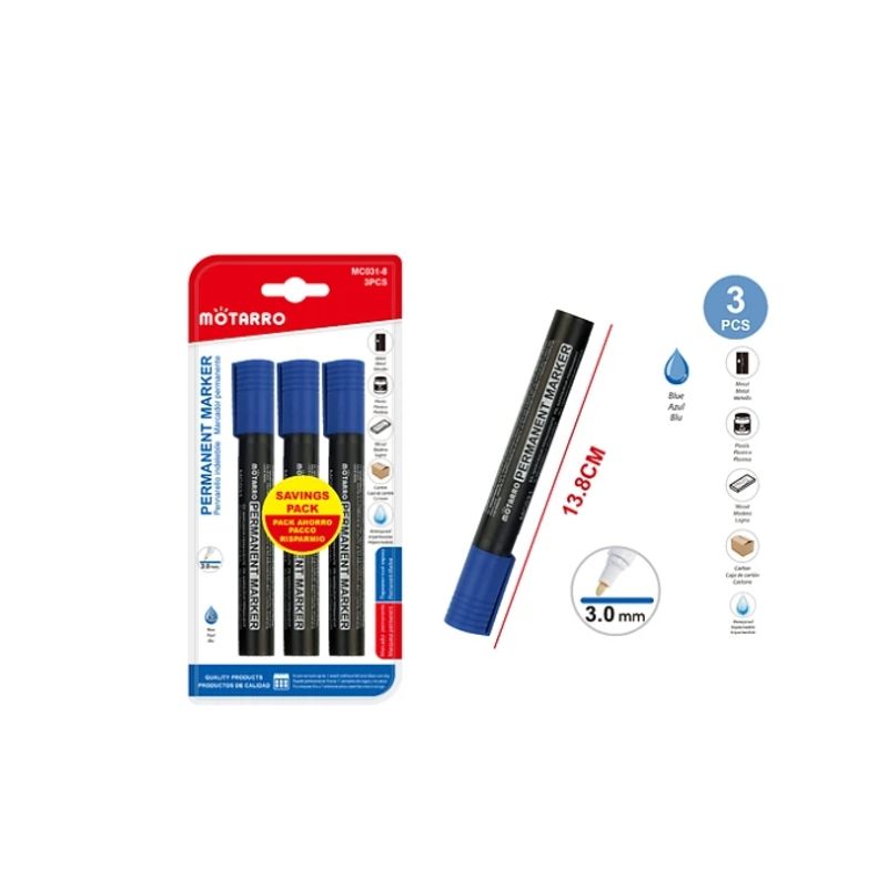 GENERICO - Plumón Permanente Azul 3Pcs