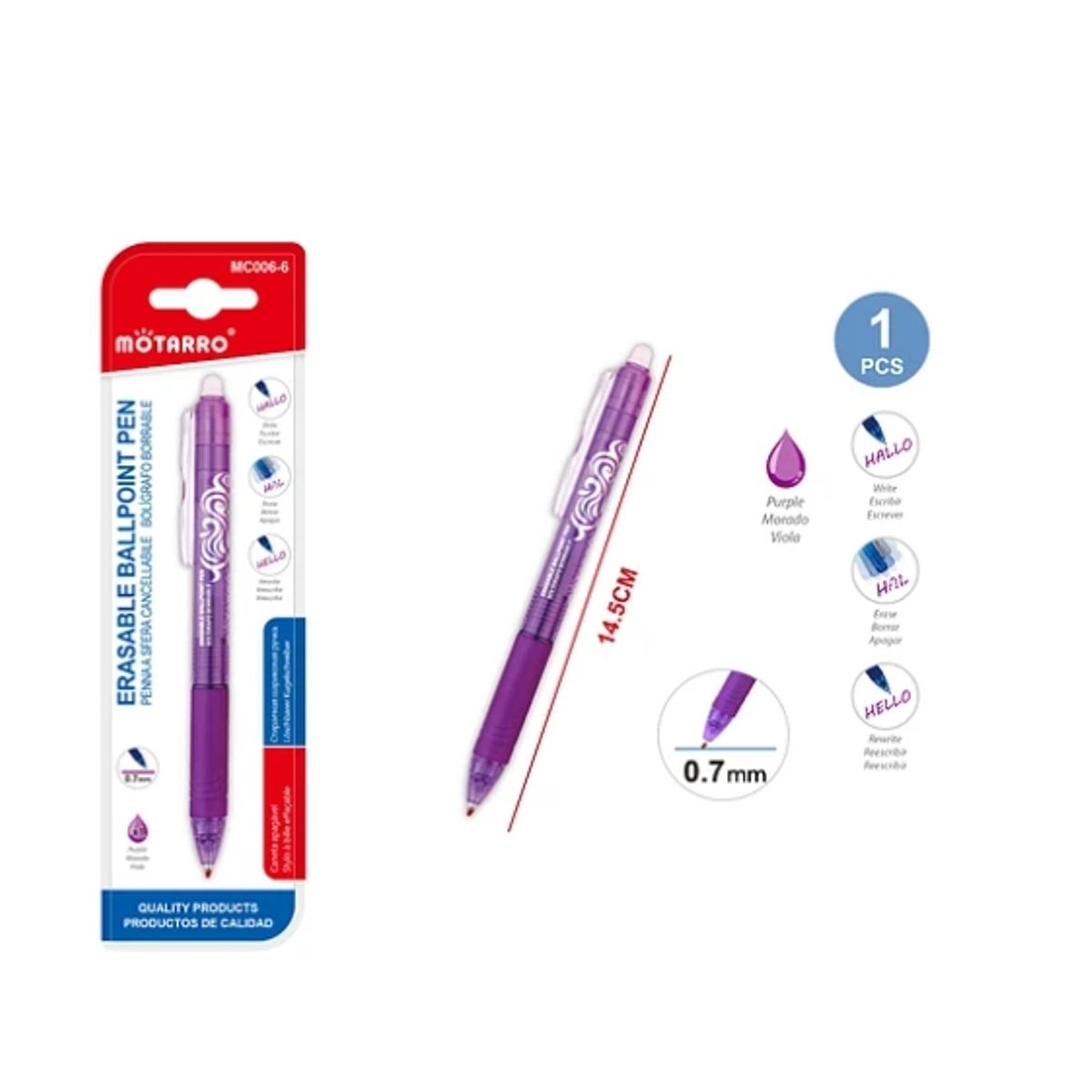 GENERICO - Boligrafo Borrable Violeta 14.5 cm