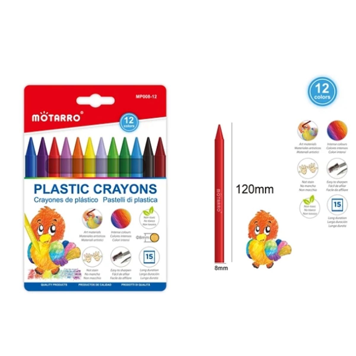 GENERICO - Crayones De Cera 12 Colores 12 Cm
