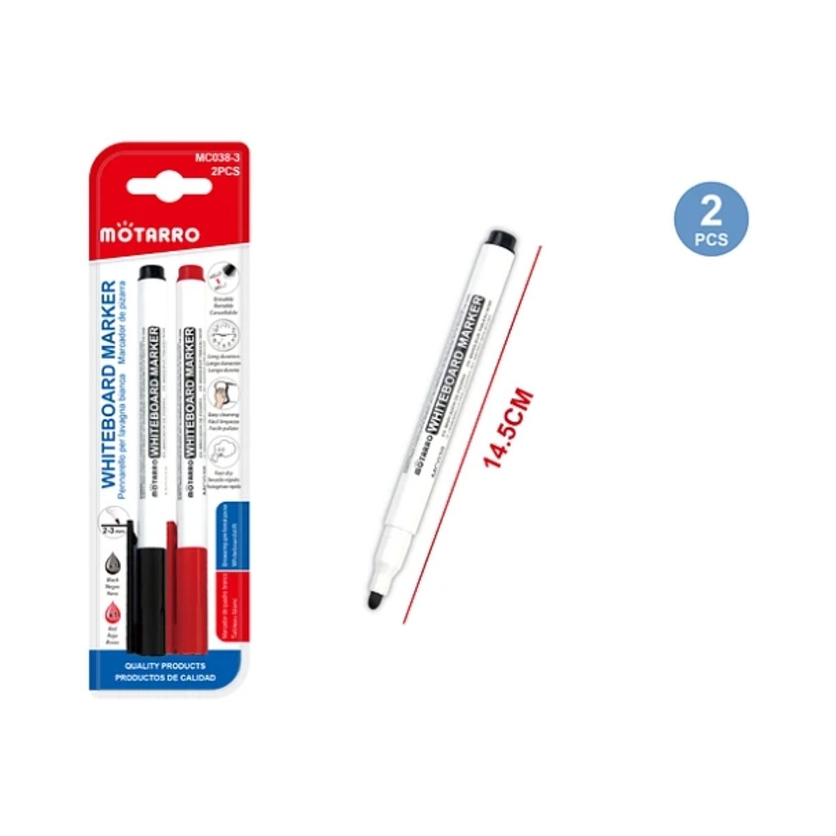 GENERICO - Marcador De Pizarra Rojo Y Negro 2 Pcs