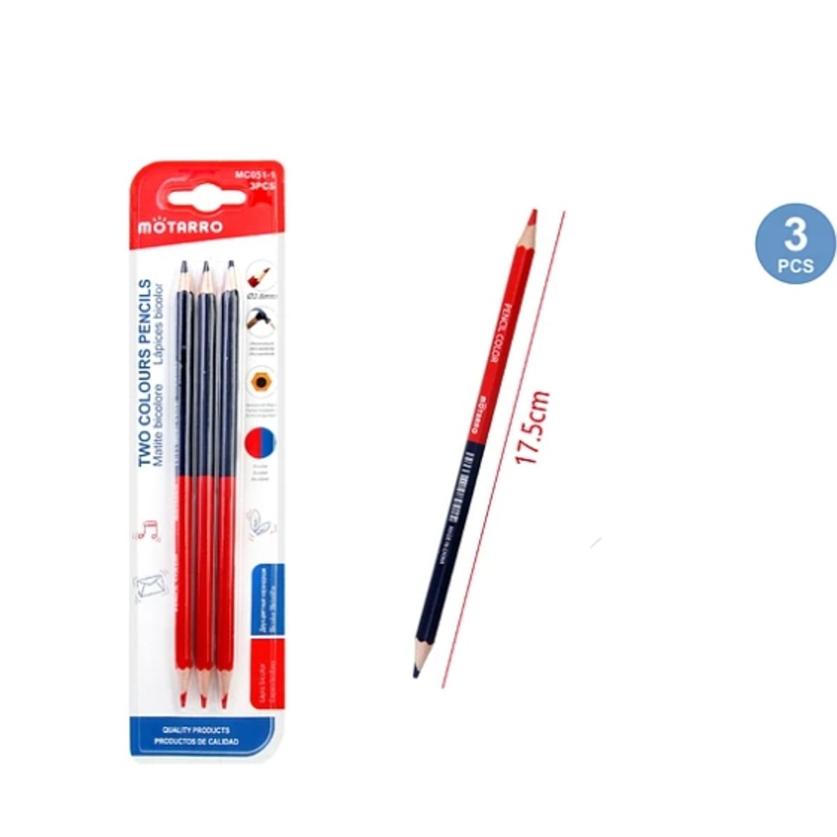 GENERICO - Lapiz Bicolor Rojo Y Azul 3 Pcs