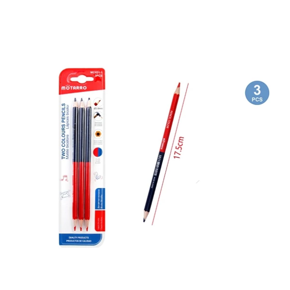 GENERICO - Lapiz Bicolor Rojo Y Azul 3 Pcs