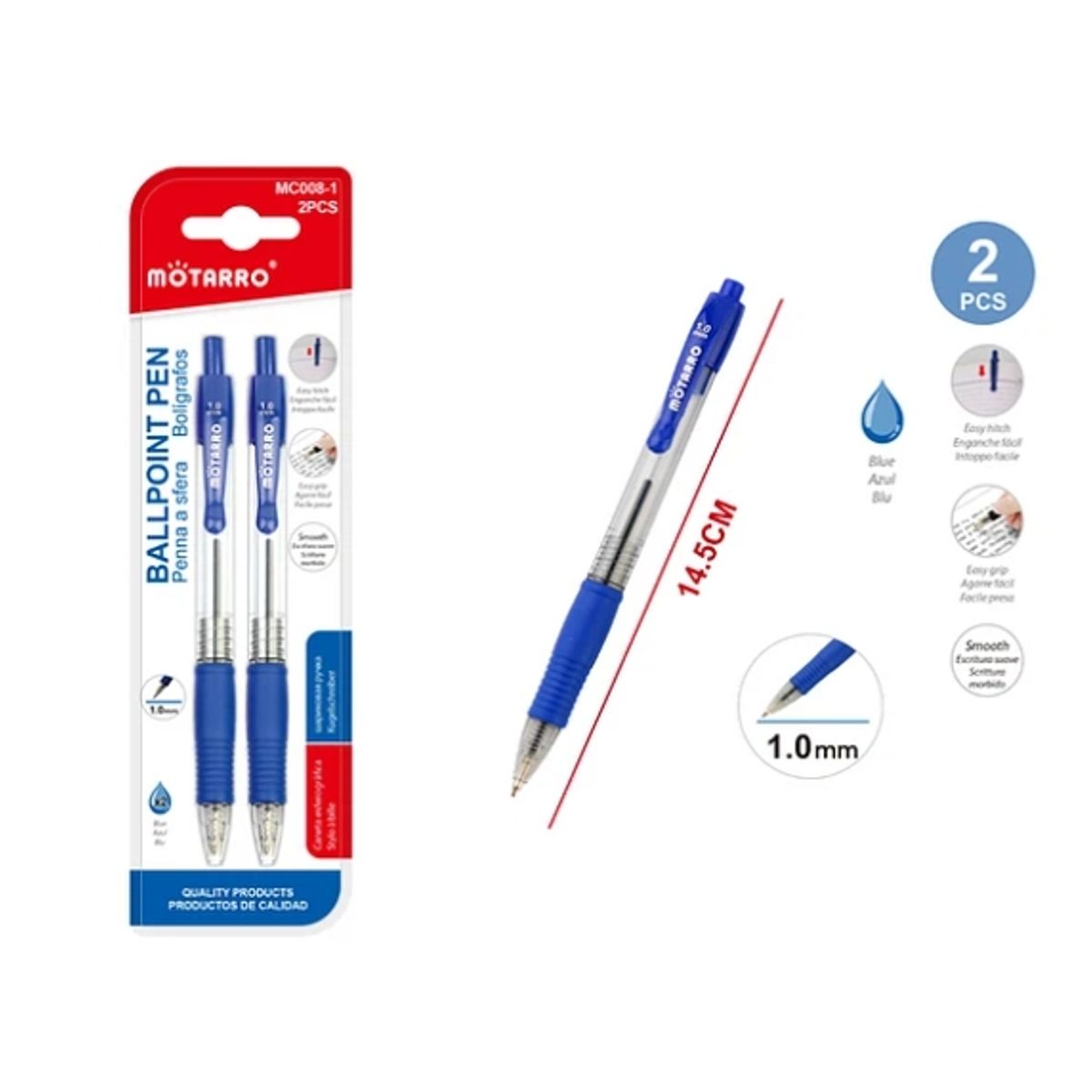GENERICO - Boligrafo Azul 1.0 mm 2 Pcs