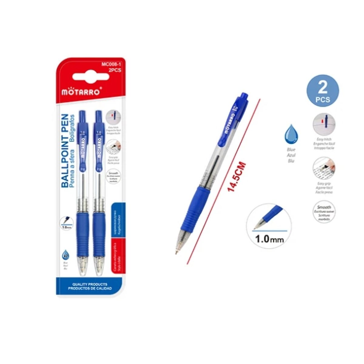 GENERICO - Boligrafo Azul 1.0 mm 2 Pcs