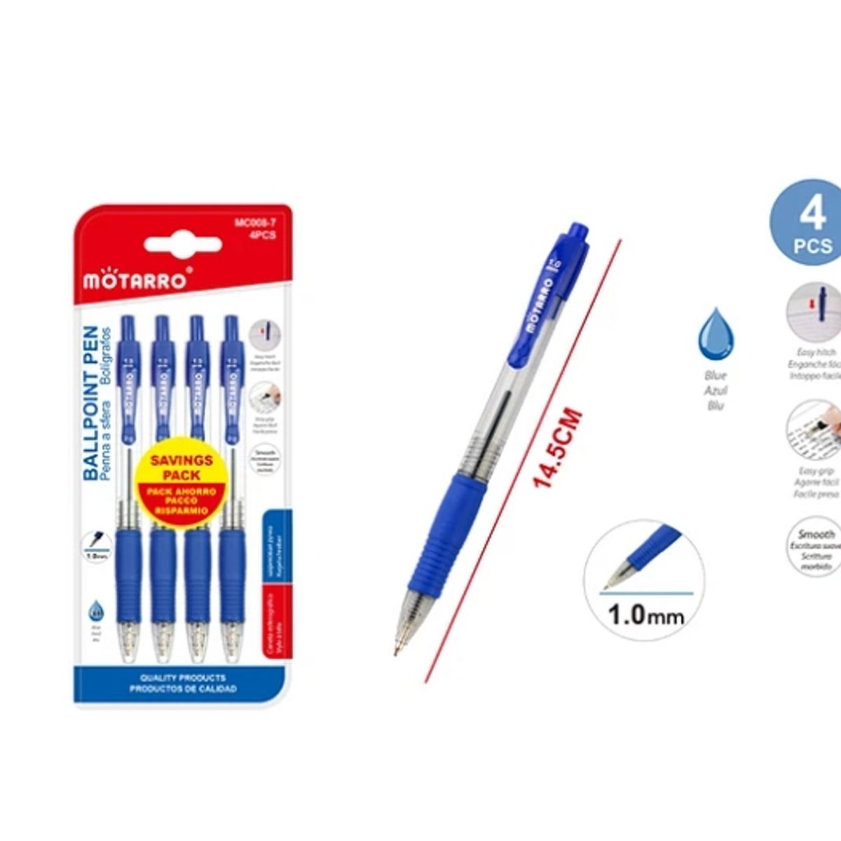 GENERICO - Bolígrafos Azul 4 Pcs Papeleria