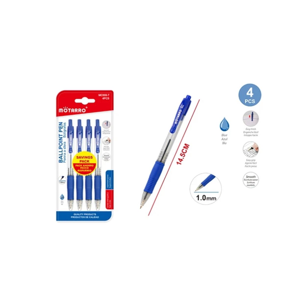 GENERICO - Bolígrafos Azul 4 Pcs Papeleria