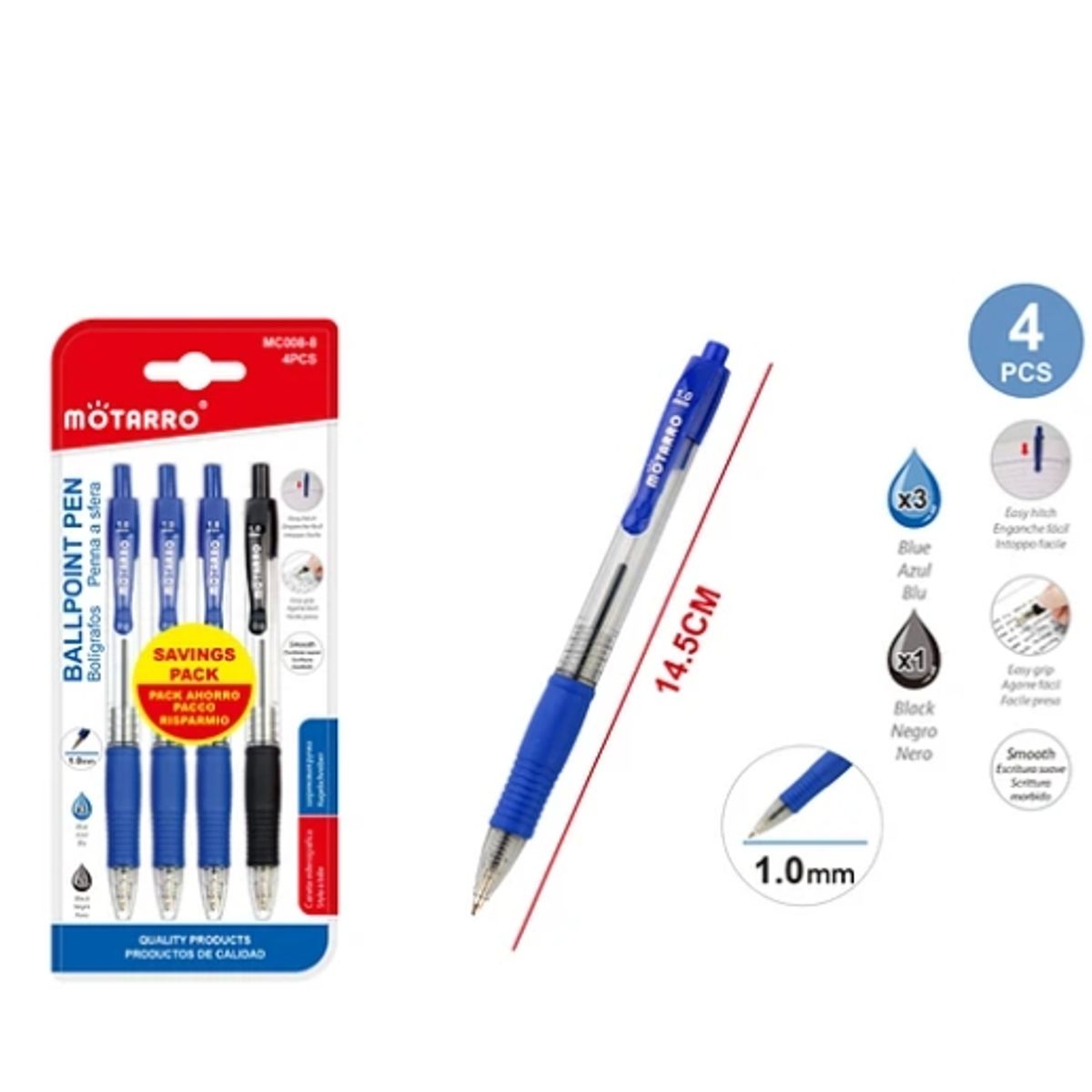 GENERICO - Pack Bolígrafos 2 Colores 4 Pcs