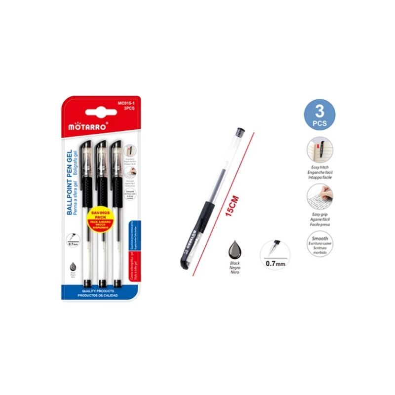 GENERICO - Set De Bolígrafos Gel Negro 3 Pcs