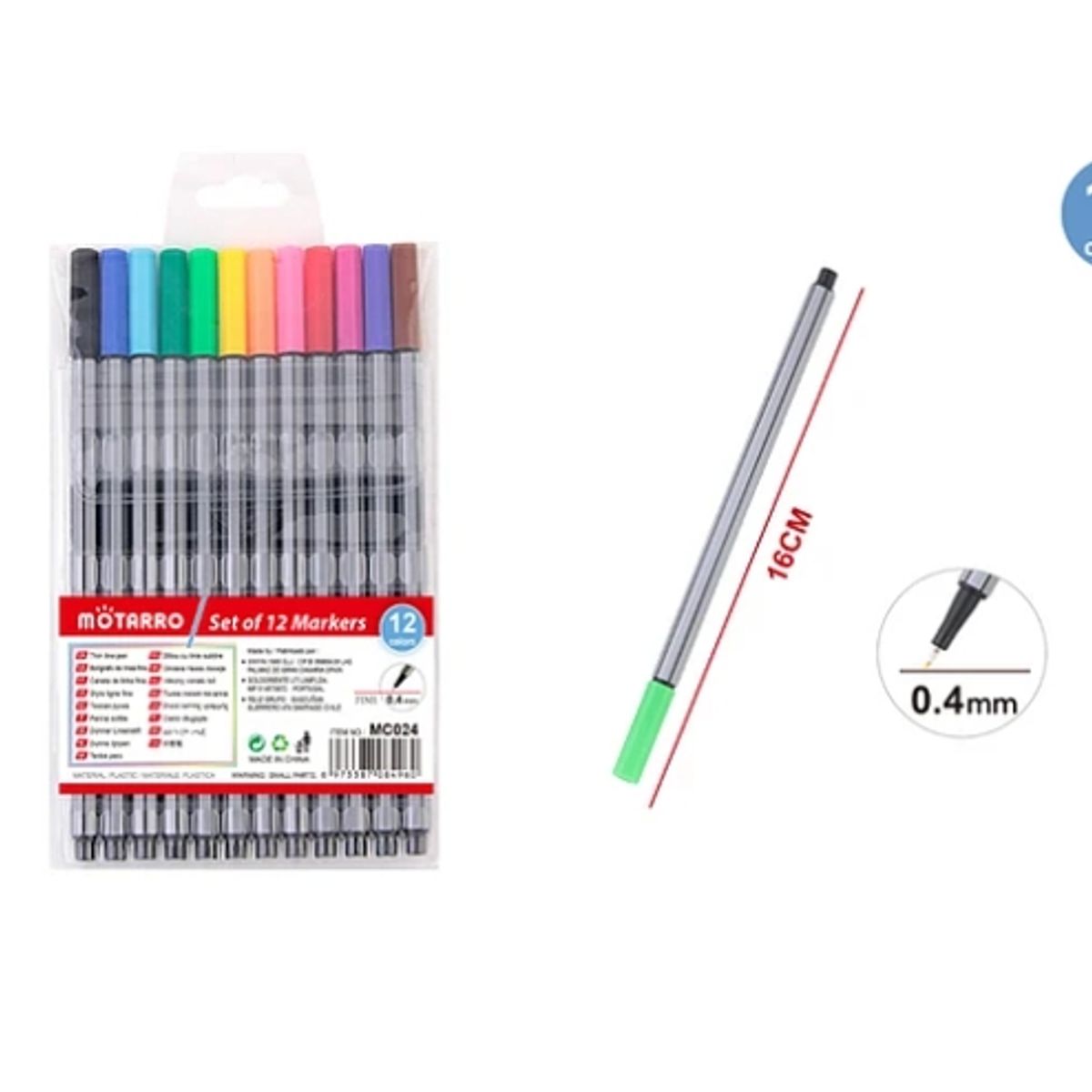 GENERICO - Rotulador 0.4 mm Multicolor 12 Colores