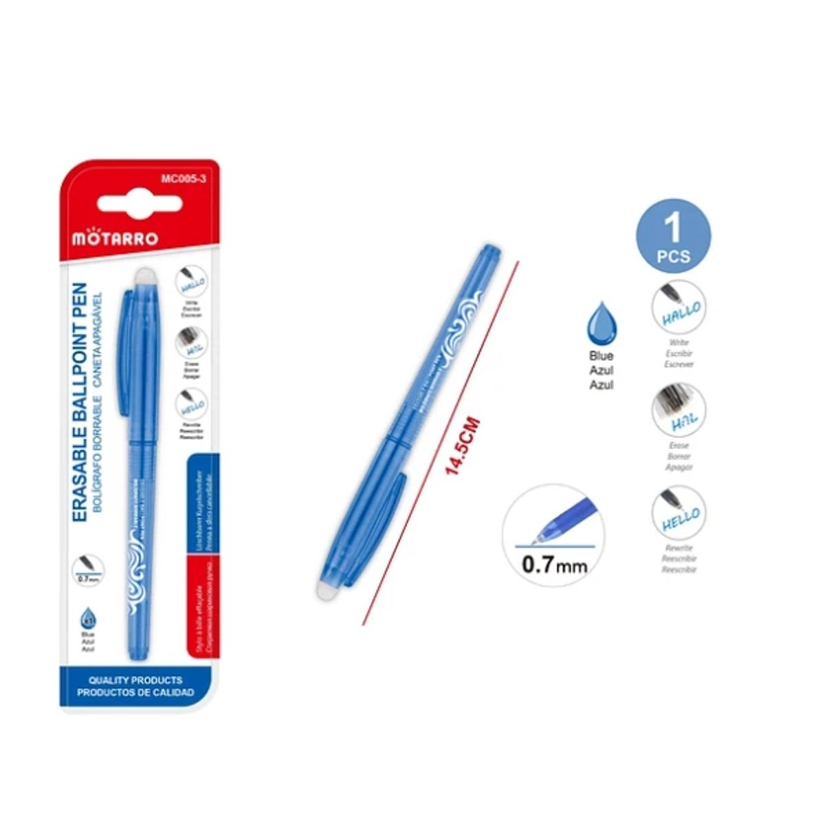 GENERICO - Bolígrafo Borrable Celeste 0,7 mm