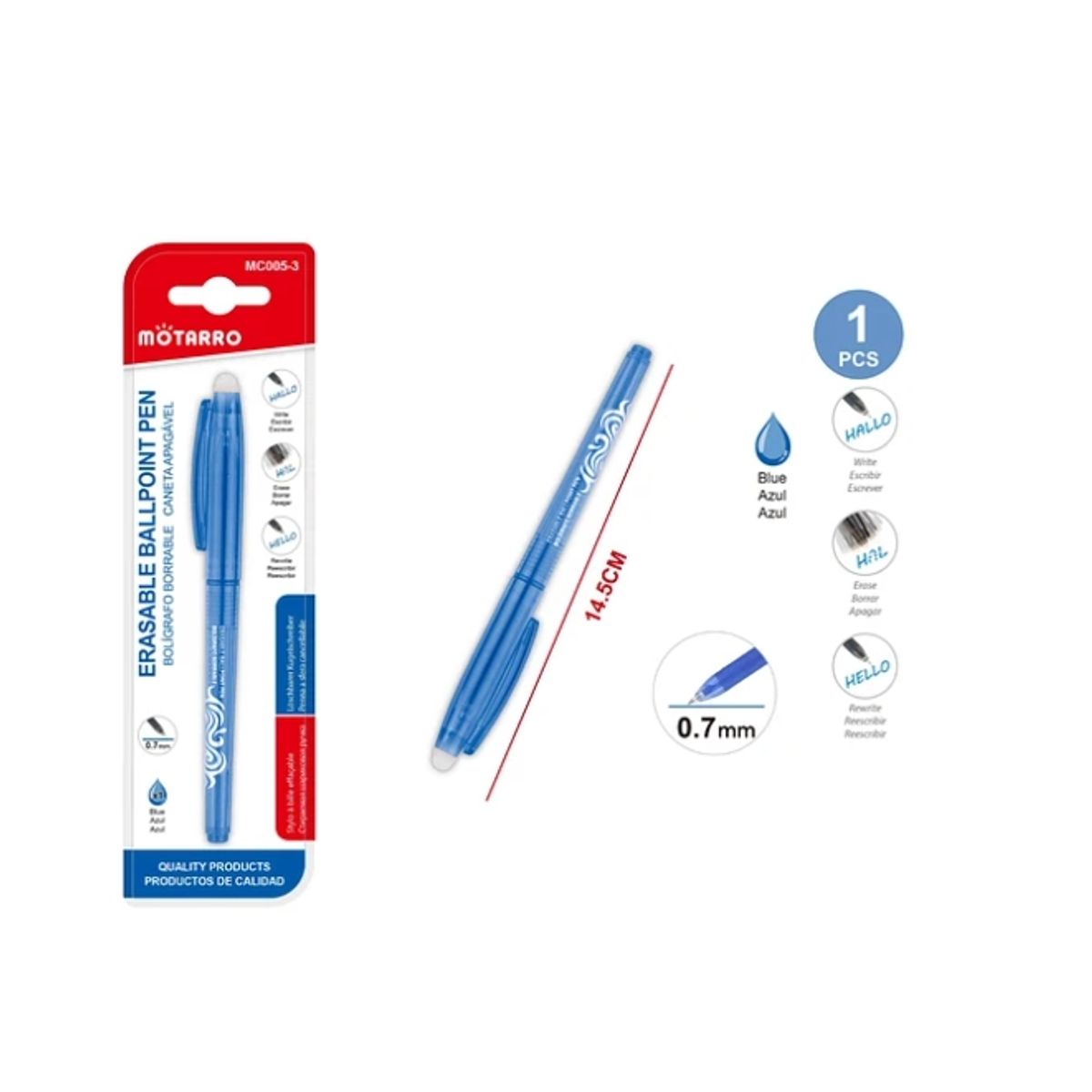 GENERICO - Bolígrafo Borrable Celeste 0,7 mm