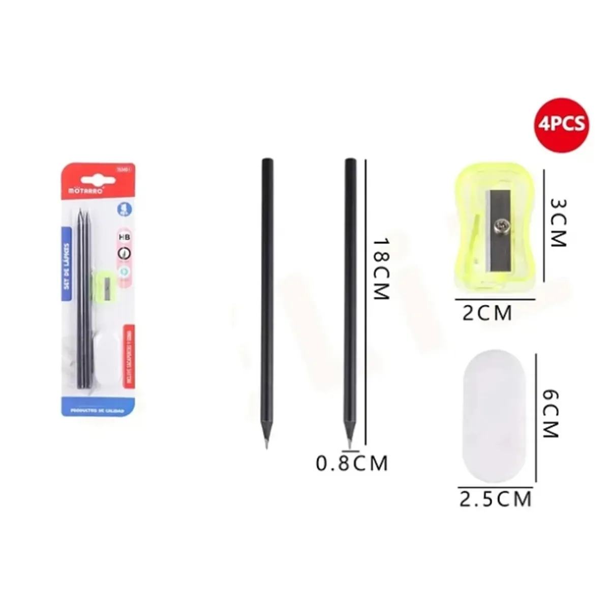 GENERICO - Set Lapices Gráfito Goma Y Sacapunta 4Pcs