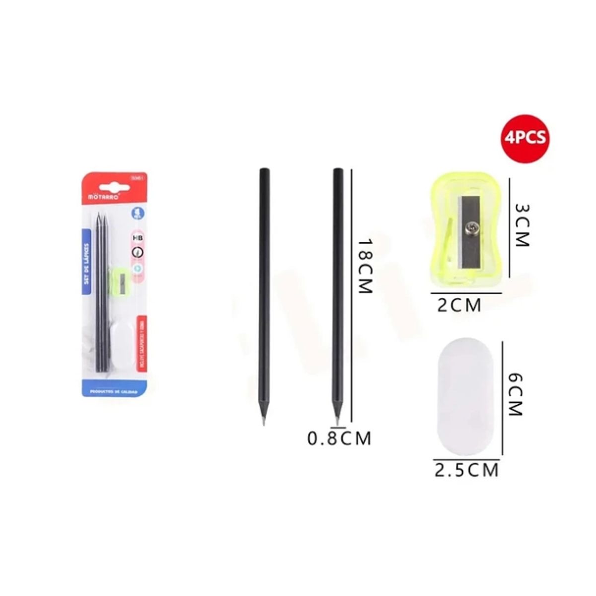 GENERICO - Set Lapices Gráfito Goma Y Sacapunta 4Pcs