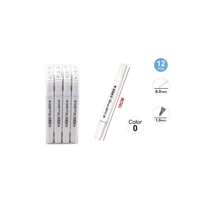 GENERICO - Marcador Doble Punta Blanco 1/6 mm 12 Piezas