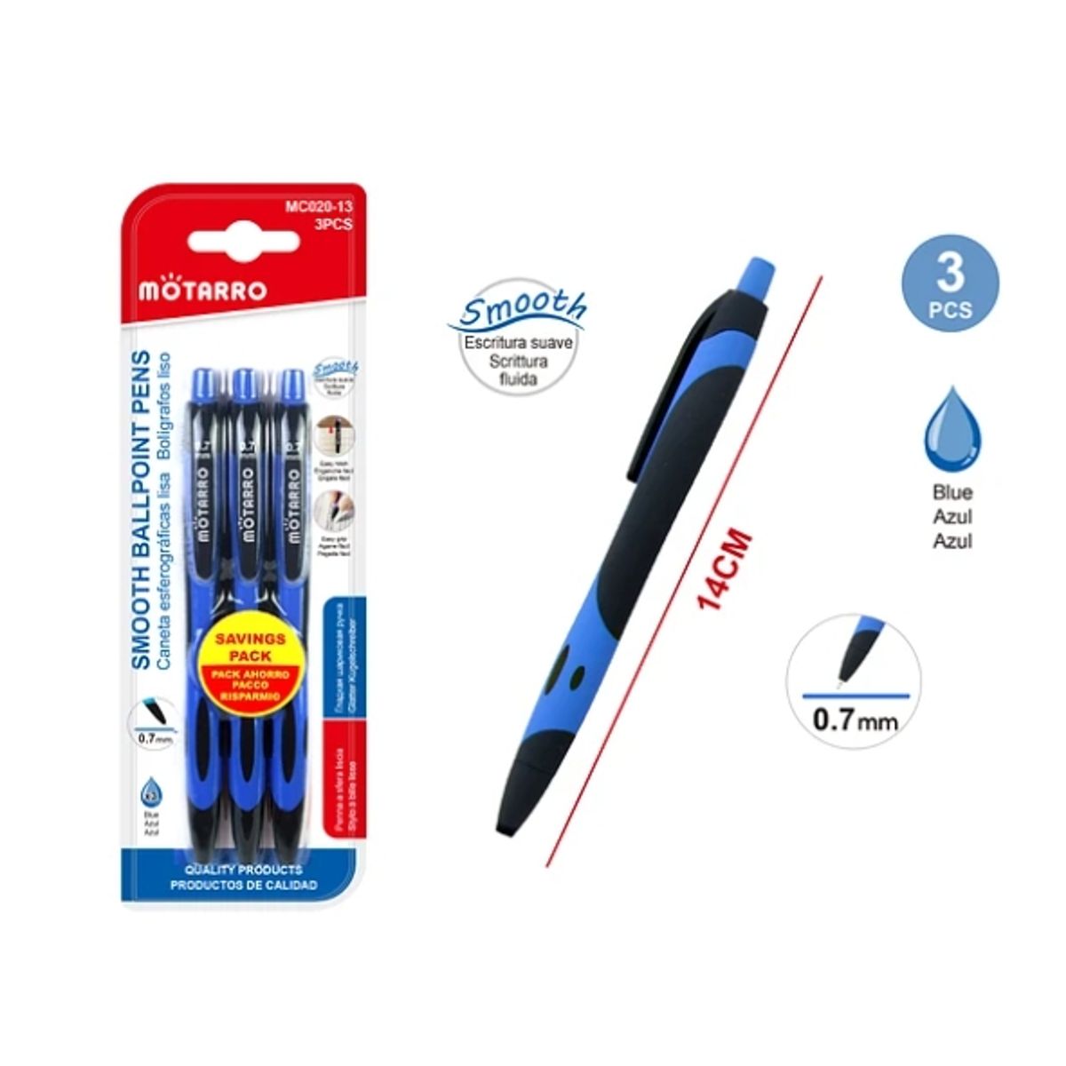 GENERICO - Boligráfo Azul 0.7 mm 3 Pcs